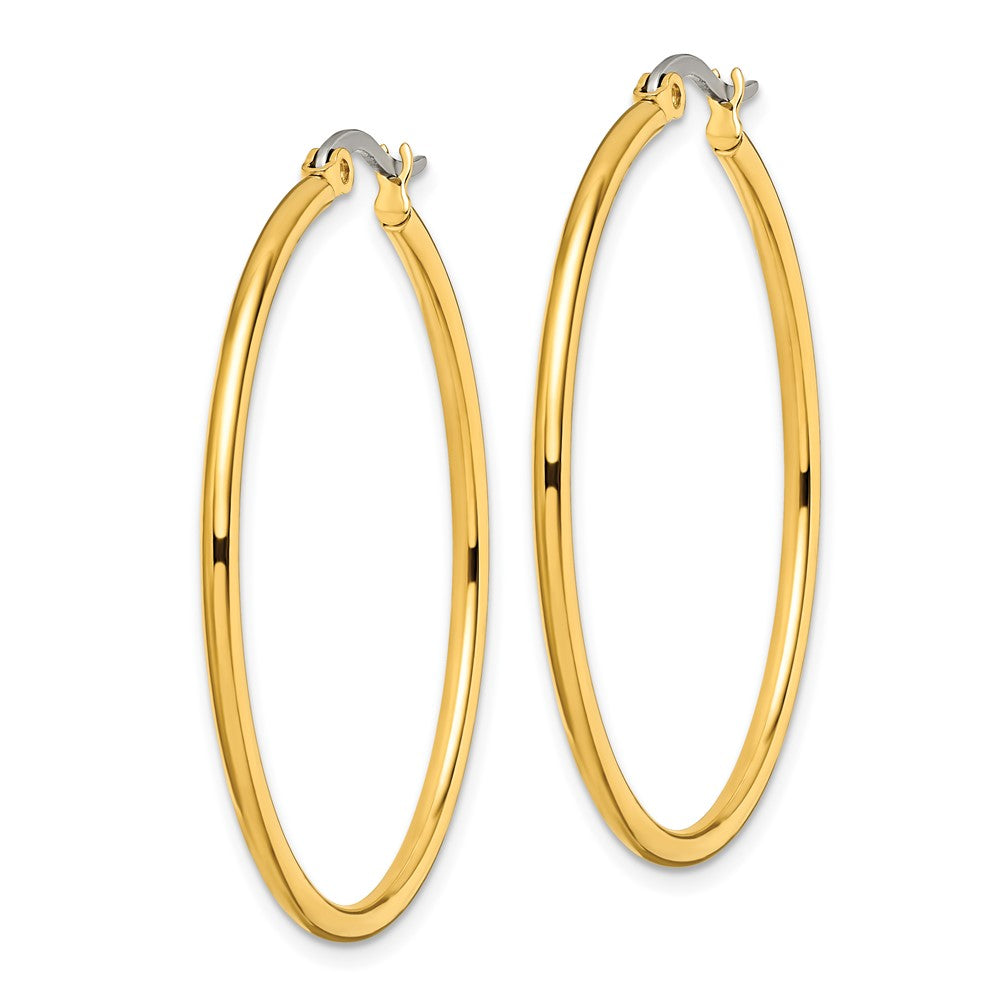 SRE561 Chisel Stainless Steel Polished Yellow IP-plated 40mm Diameter 2mm Hoop Earrings