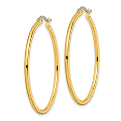 SRE561 Chisel Stainless Steel Polished Yellow IP-plated 40mm Diameter 2mm Hoop Earrings