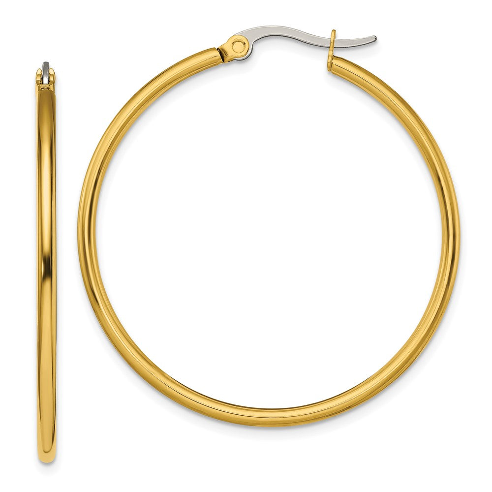 SRE561 Chisel Stainless Steel Polished Yellow IP-plated 40mm Diameter 2mm Hoop Earrings