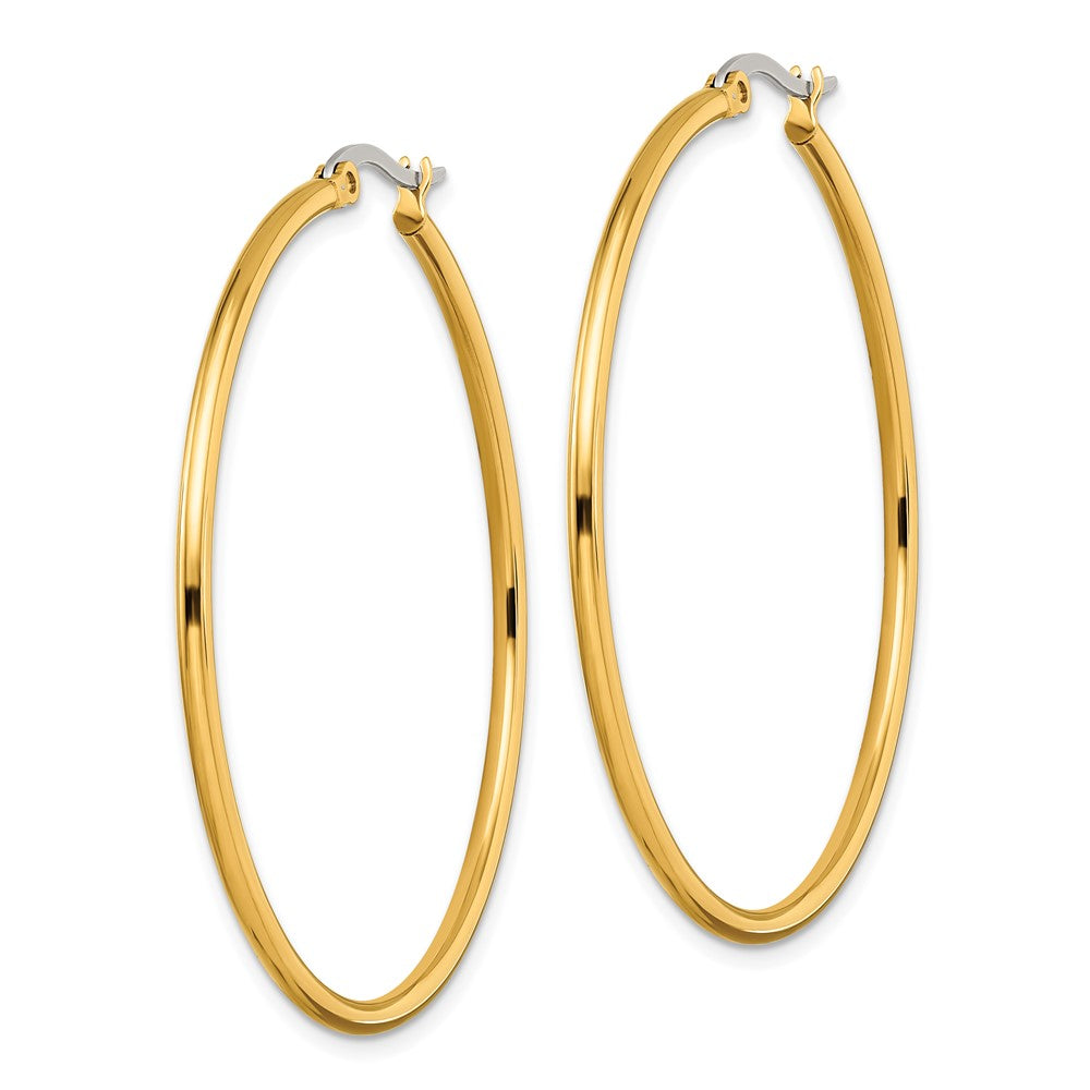 SRE562 Chisel Stainless Steel Polished Yellow IP-plated 48mm Diameter 2mm Hoop Earrings