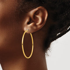 SRE562 Chisel Stainless Steel Polished Yellow IP-plated 48mm Diameter 2mm Hoop Earrings