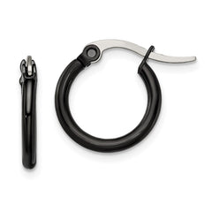 SRE564 Chisel Stainless Steel Polished Black IP-plated 15.5mm Diameter 2mm Hoop Earrings
