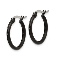 SRE565 Chisel Stainless Steel Polished Black IP-plated 19mm Diameter 2mm Hoop Earrings