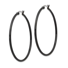 SRE569 Chisel Stainless Steel Polished Black IP-plated 48mm Diameter 2mm Hoop Earrings