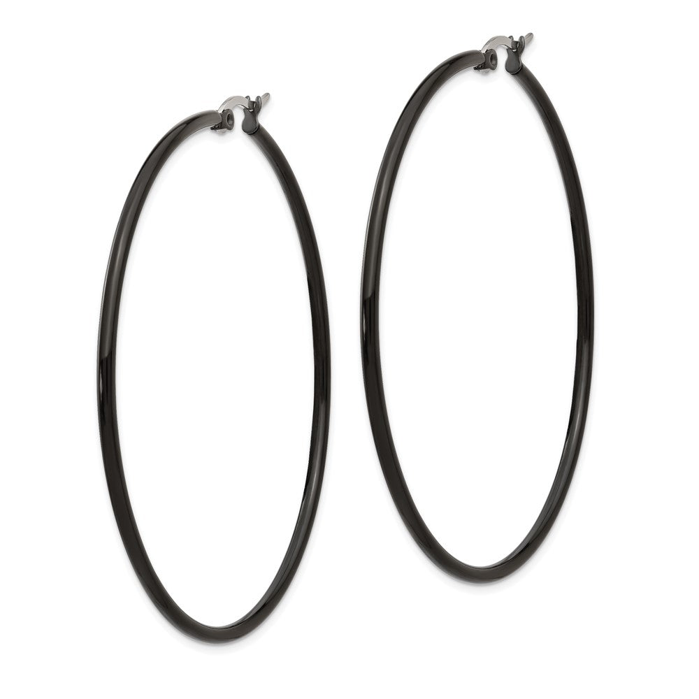 SRE570 Chisel Stainless Steel Polished Black IP-plated 60mm Diameter 2mm Hoop Earrings