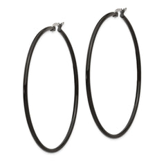 SRE570 Chisel Stainless Steel Polished Black IP-plated 60mm Diameter 2mm Hoop Earrings