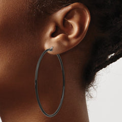 SRE570 Chisel Stainless Steel Polished Black IP-plated 60mm Diameter 2mm Hoop Earrings