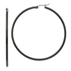 SRE570 Chisel Stainless Steel Polished Black IP-plated 60mm Diameter 2mm Hoop Earrings