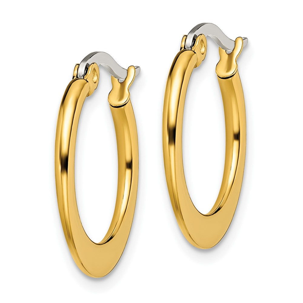 SRE571 Chisel Stainless Steel Polished Yellow IP-plated Tapered 19mm Diameter Hoop Earrings