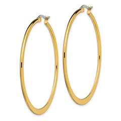 SRE574 Chisel Stainless Steel Polished Yellow IP-plated Tapered 50mm Diameter Hoop Earrings