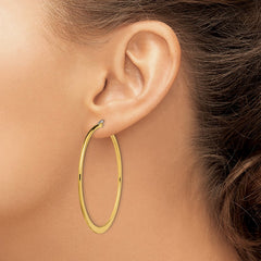 SRE574 Chisel Stainless Steel Polished Yellow IP-plated Tapered 50mm Diameter Hoop Earrings