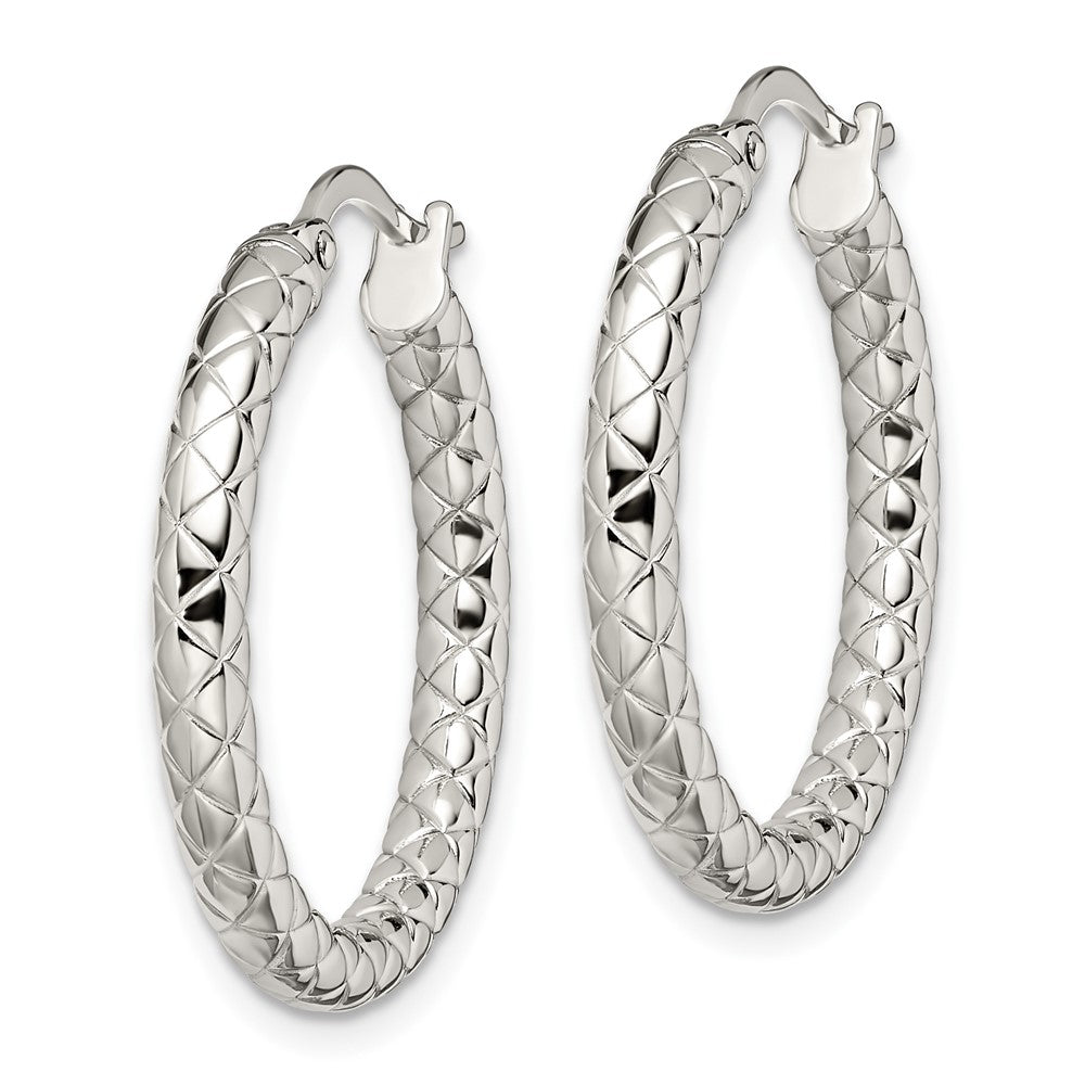 SRE615 Chisel Stainless Steel Polished and Textured Hollow Hoop Earrings