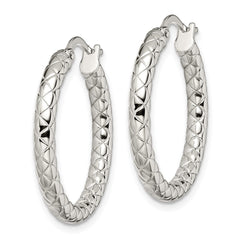 SRE615 Chisel Stainless Steel Polished and Textured Hollow Hoop Earrings