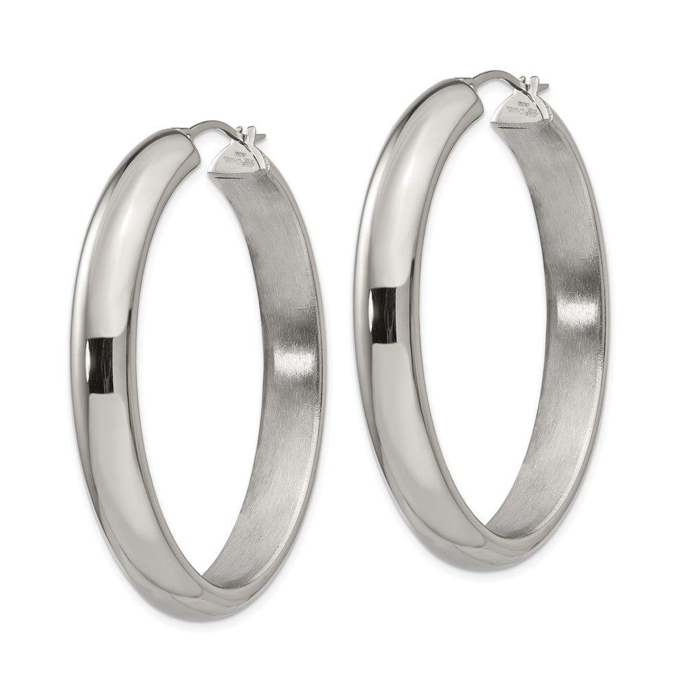 SRE645 Chisel Stainless Steel Polished Hollow Oval Hoop Earrings