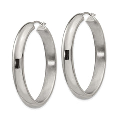 SRE645 Chisel Stainless Steel Polished Hollow Oval Hoop Earrings