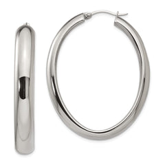 SRE645 Chisel Stainless Steel Polished Hollow Oval Hoop Earrings