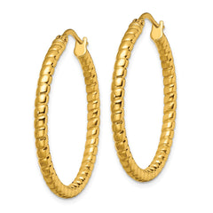 SRE648 Chisel Stainless Steel Polished and Textured Yellow IP-plated Hollow Hoop Earrings