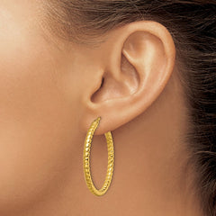 SRE648 Chisel Stainless Steel Polished and Textured Yellow IP-plated Hollow Hoop Earrings
