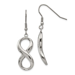 SRE732 Chisel Stainless Steel Polished Infinity Dangle Shepherd Hook Earrings