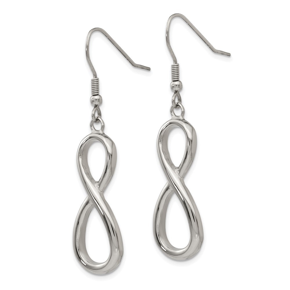 SRE734 Chisel Stainless Steel Polished Infinity Dangle Shepherd Hook Earrings