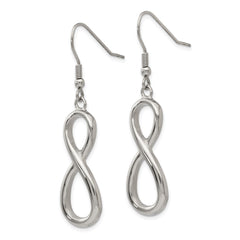 SRE734 Chisel Stainless Steel Polished Infinity Dangle Shepherd Hook Earrings