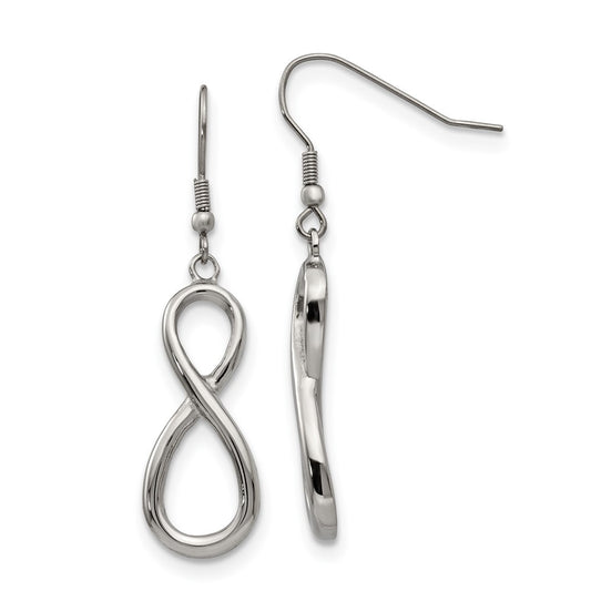 SRE734 Chisel Stainless Steel Polished Infinity Dangle Shepherd Hook Earrings