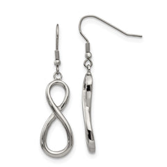 SRE734 Chisel Stainless Steel Polished Infinity Dangle Shepherd Hook Earrings