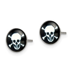 SRE814 Chisel Stainless Steel Polished Skull Epoxy Post Earrings