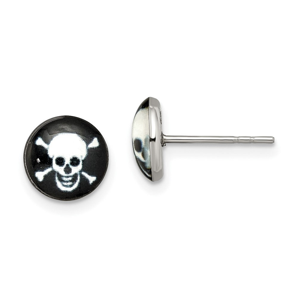 SRE814 Chisel Stainless Steel Polished Skull Epoxy Post Earrings