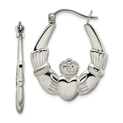 SRE890 Chisel Stainless Steel Polished Claddagh Hoop Earrings