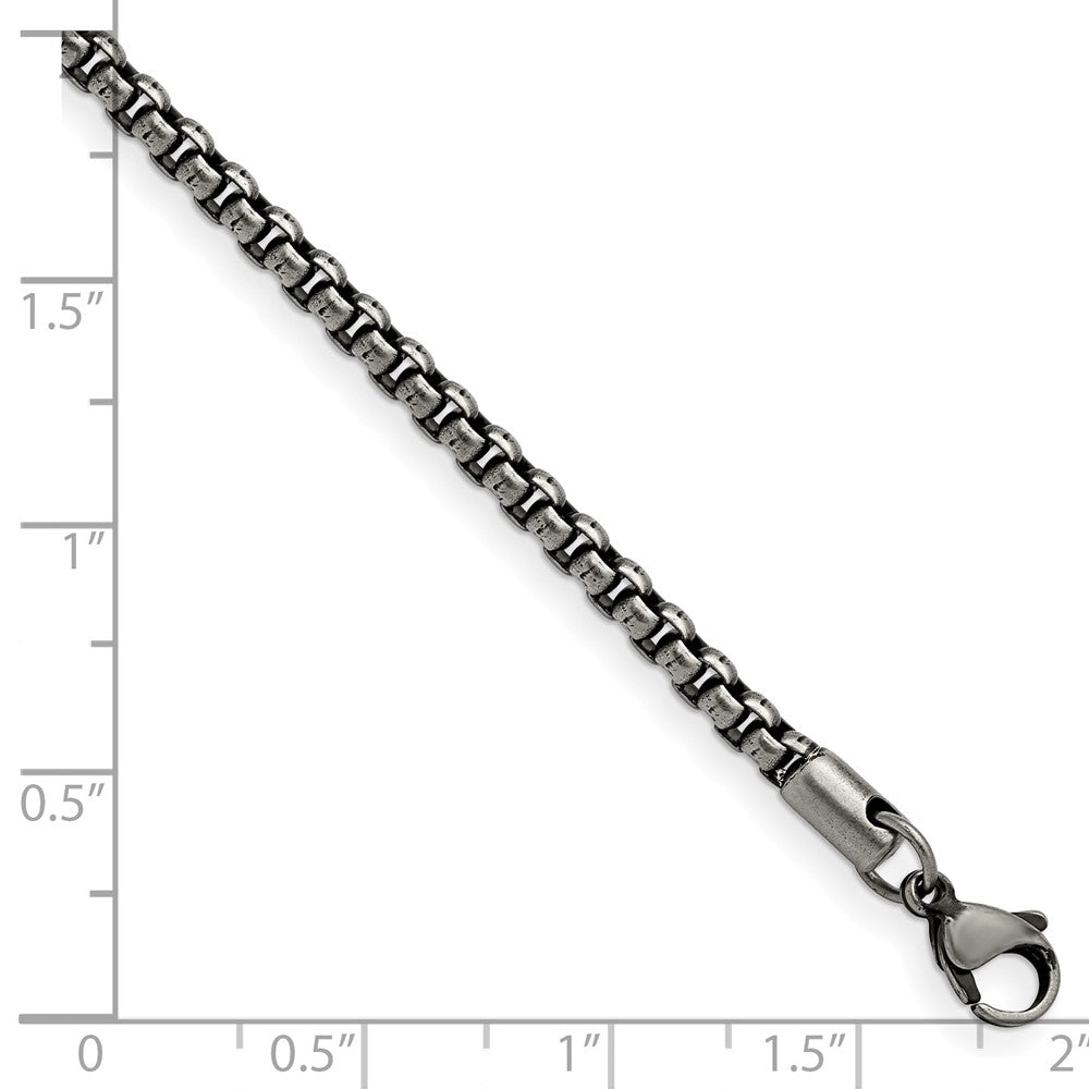 Chisel Stainless Steel Antiqued and Polished 3.9mm 8.5 inch Rounded Box Chain SRN1893-8.5