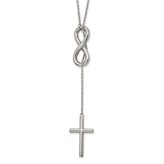 Chisel Stainless Steel Polished Cross/Infinity Adjustable up to 25 inch Slipon Cable Chain Necklace SRN2573
