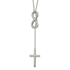 Chisel Stainless Steel Polished Cross/Infinity Adjustable up to 25 inch Slipon Cable Chain Necklace SRN2573