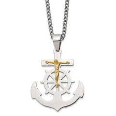 Chisel Stainless Steel Polished Yellow IP-plated Mariner's Cross Pendant on a 24 inch Curb Chain Necklace SRN2823-24