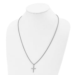 Chisel Stainless Steel Polished and Textured Cross Pendant on a 24 inch Box Chain Necklace SRN2846-24