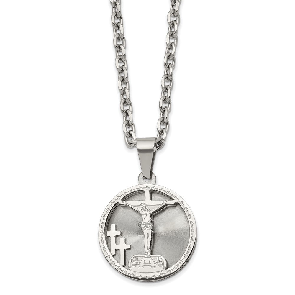 Chisel Stainless Steel Polished Laser Cut Crucifix Pendant on a 25.5 inch Cable Chain Necklace SRN2859-24