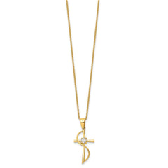 Chisel Stainless Steel Polished Yellow IP-plated with CZ Cross Pendant on a 17.75 inch Cable Chain Necklace SRN3059-17.75