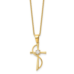Chisel Stainless Steel Polished Yellow IP-plated with CZ Cross Pendant on a 17.75 inch Cable Chain Necklace SRN3059-17.75