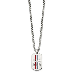 Chisel Stainless Steel Polished Enameled USA and Stars Dog Tag on a 22 inch Box Chain NecklaceSRN3126-22
