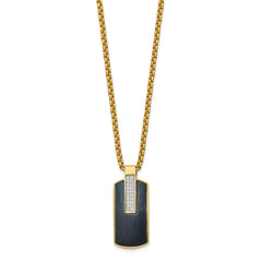 Chisel Stainless Steel Polished Black and Yellow IP-plated with CZ Dog Tag on a 24 inch Box Chain NecklaceSRN3127-24