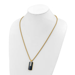 Chisel Stainless Steel Polished Black and Yellow IP-plated with CZ Dog Tag on a 24 inch Box Chain NecklaceSRN3127-24