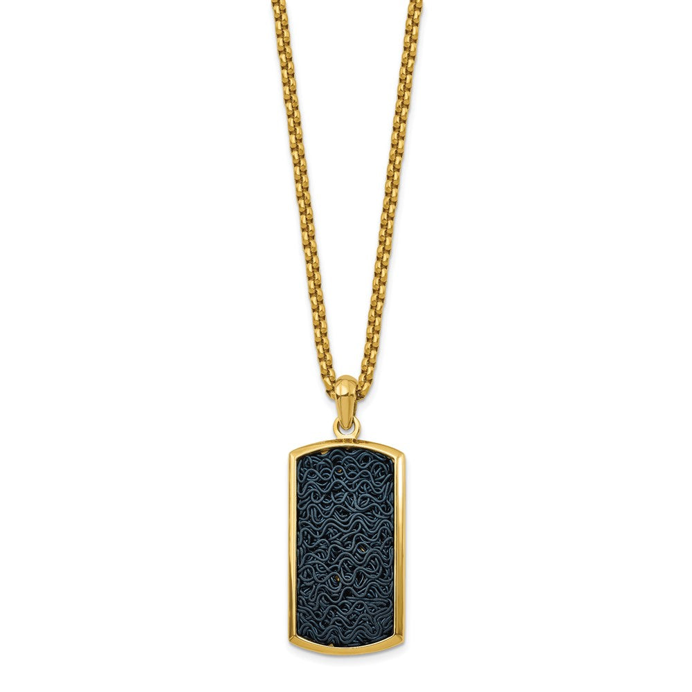 Chisel Stainless Steel Polished Yellow IP-plated with Black Wire Inlay Dog Tag on a 24 inch Box Chain NecklaceSRN3128-24