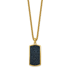 Chisel Stainless Steel Polished Yellow IP-plated with Black Wire Inlay Dog Tag on a 24 inch Box Chain NecklaceSRN3128-24