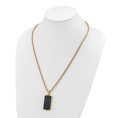 Chisel Stainless Steel Polished Yellow IP-plated with Black Wire Inlay Dog Tag on a 24 inch Box Chain NecklaceSRN3128-24
