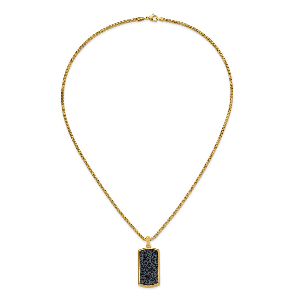 Chisel Stainless Steel Polished Yellow IP-plated with Black Wire Inlay Dog Tag on a 24 inch Box Chain NecklaceSRN3128-24