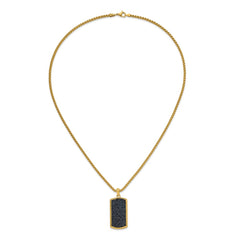 Chisel Stainless Steel Polished Yellow IP-plated with Black Wire Inlay Dog Tag on a 24 inch Box Chain NecklaceSRN3128-24