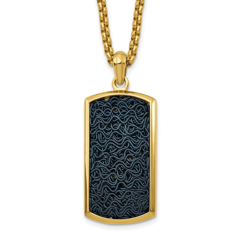 Chisel Stainless Steel Polished Yellow IP-plated with Black Wire Inlay Dog Tag on a 24 inch Box Chain NecklaceSRN3128-24