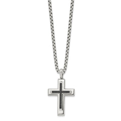 Chisel Stainless Steel Polished with Black CZ Cross Pendant on a 22 inch Box Chain NecklaceSRN3129-22