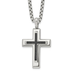 Chisel Stainless Steel Polished with Black CZ Cross Pendant on a 22 inch Box Chain NecklaceSRN3129-22