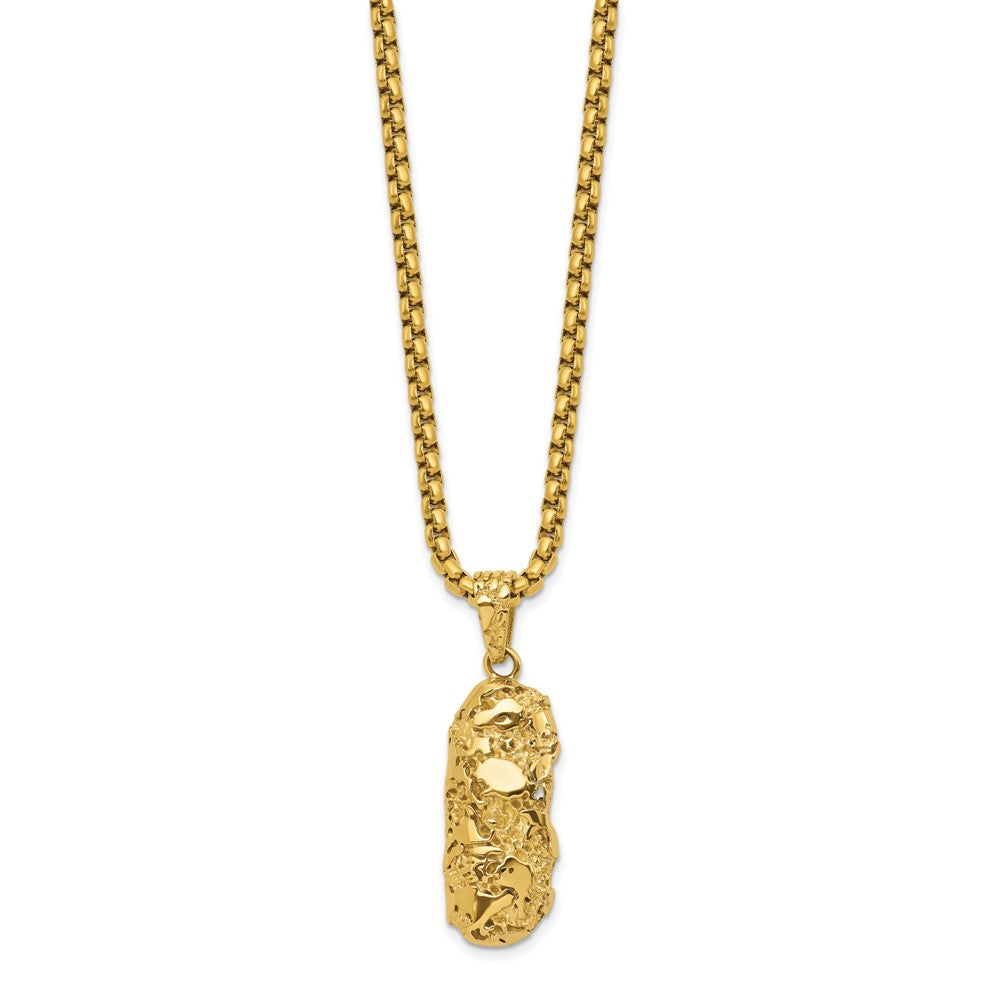 Chisel Stainless Steel Polished and Textured Yellow IP-plated Nugget Dog Tag 22 inch Box Chain NecklaceSRN3130-22